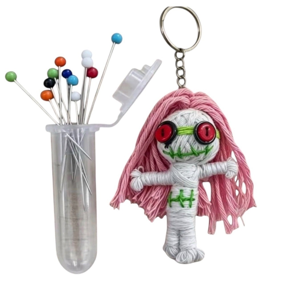 Adorable Voodoo Doll Keychain / Bagcharm with pins - New
